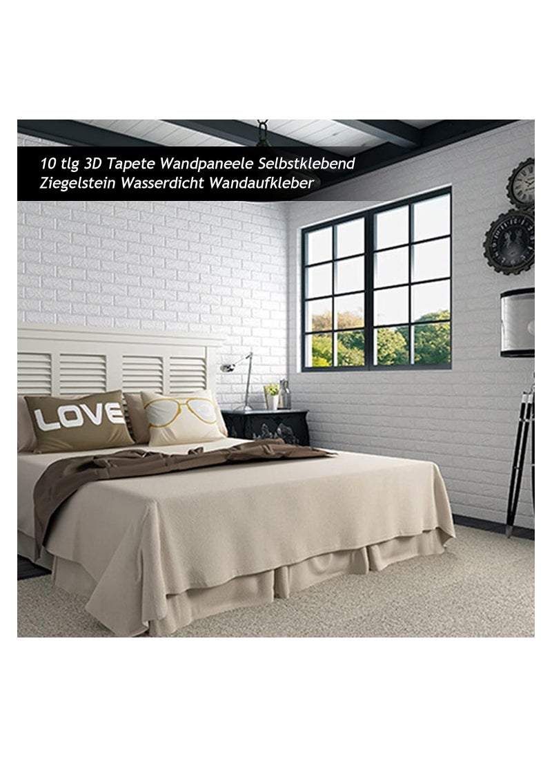 BLOOMING TIME - 10 PCS Self- Adhesive 3D Wallpaper, DIY Waterproof White Brick Pattern Wall Stickers for Living Room Bedroom, 77 x 70 cm - Image 1