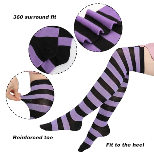 DAZCOS Striped Thigh High Socks Elastic Over The Knee Knit Stockings for Daily or Anime Cosplay (Purple+black) - Image 2