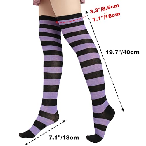 DAZCOS Striped Thigh High Socks Elastic Over The Knee Knit Stockings for Daily or Anime Cosplay (Purple+black) - Image 3