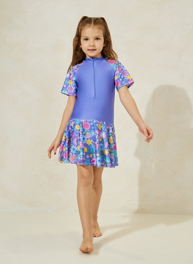 ستايلي ملابس سباحة ستايلي بطبعة زهور سريعة الجفاف مع قبعة - Image 2