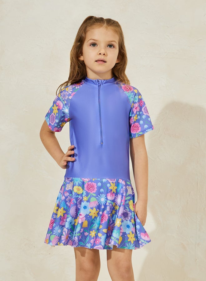 ستايلي ملابس سباحة ستايلي بطبعة زهور سريعة الجفاف مع قبعة - Image 3