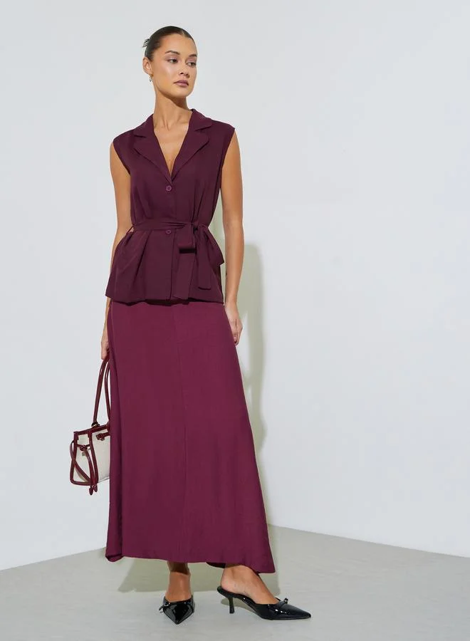 ستايلي Burgundy Solid Side Slit Fitted Maxi Skirt