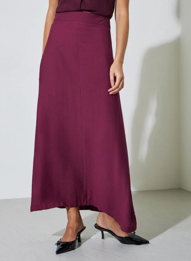ستايلي Burgundy Solid Side Slit Fitted Maxi Skirt