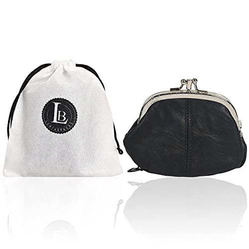 LB LEATHERBOSS Leatherboss Leather Women's Coin Holder Pouch Purse Double Frame Wallet with Zipper Pocket, Black - Image 2