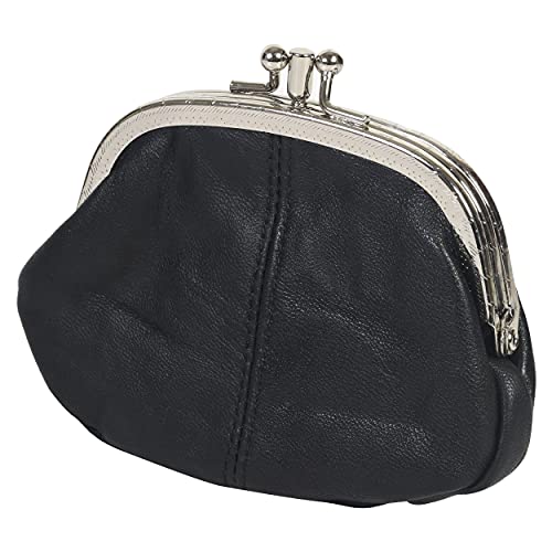 LB LEATHERBOSS Leatherboss Leather Women's Coin Holder Pouch Purse Double Frame Wallet with Zipper Pocket, Black - Image 3