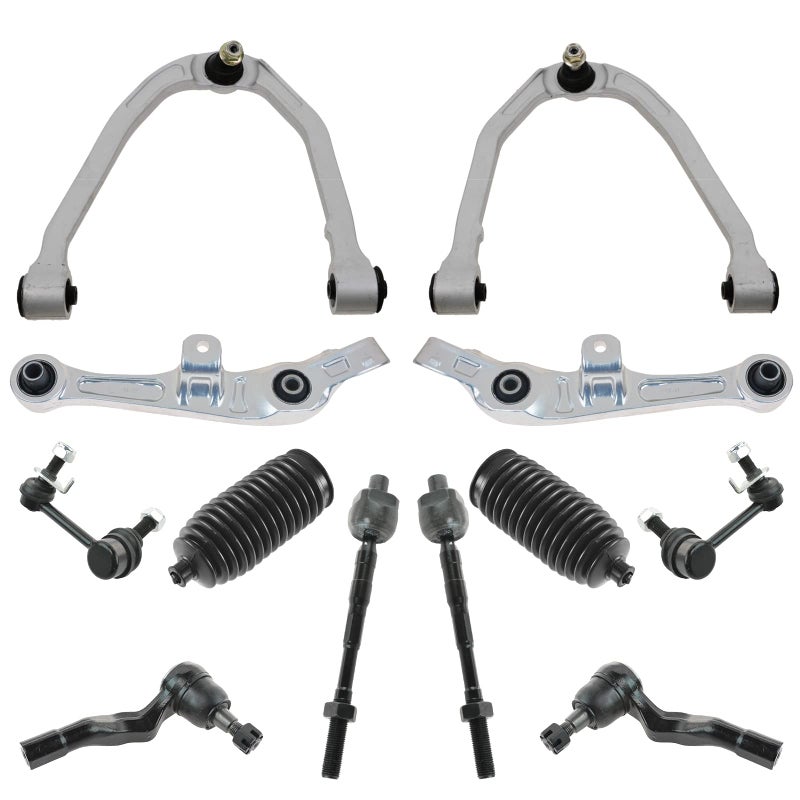 TRQ Front Steering Suspension Kit Control Arm Control Arm with Ball Joint Steering Rack Pinion Bellow Sway Bar Stabilizer Link Tie Rod Compatible with INFINITI Nissan