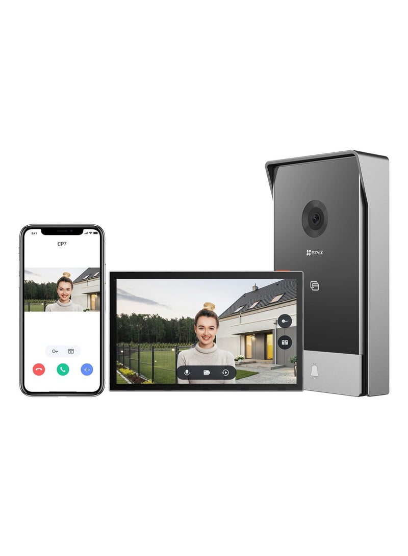 إيزفيز جرس باب فيديو CP7، كاميرا فيديو ذكية للمنزل بدقة 3MP 2K مع شاشة تعمل باللمس ملونة بحجم 7 إنش، فتح الباب/البوابة عن بُعد، جرس مدمج، محادثة ثنائية الاتجاه، كشف حركة الإنسان، هيكل معدني، سحابة/SD - Image 1