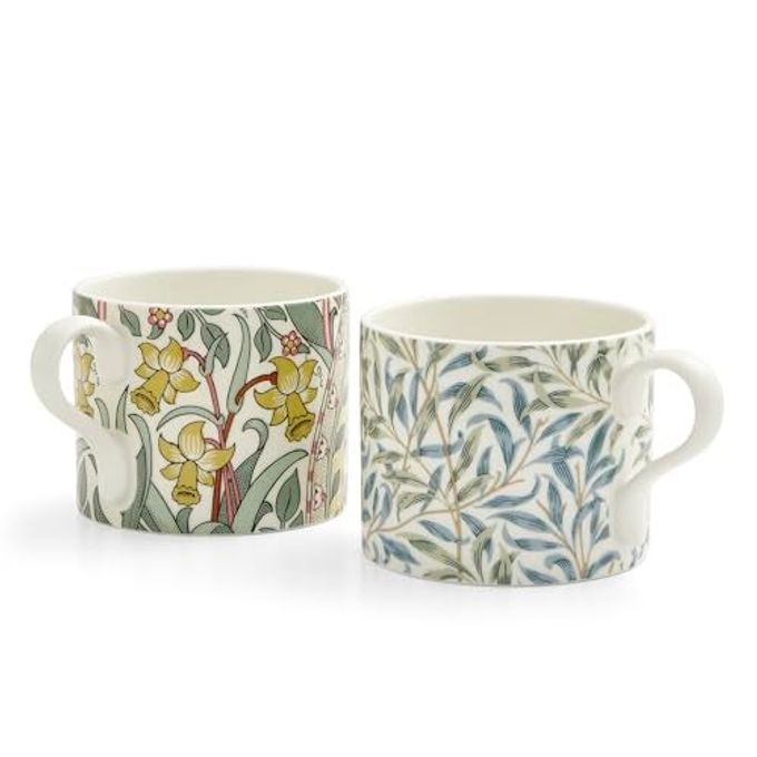 Spode Morris & Co 12oz Mugs, Set of 2 (Daffodil & Willow Bough) - Microwave & Dishwasher Safe, Elegant Porcelain Drinkware for Coffee Bar or Giftable Home Kitchen Mug Set. Ideal for Coffee & Tea
