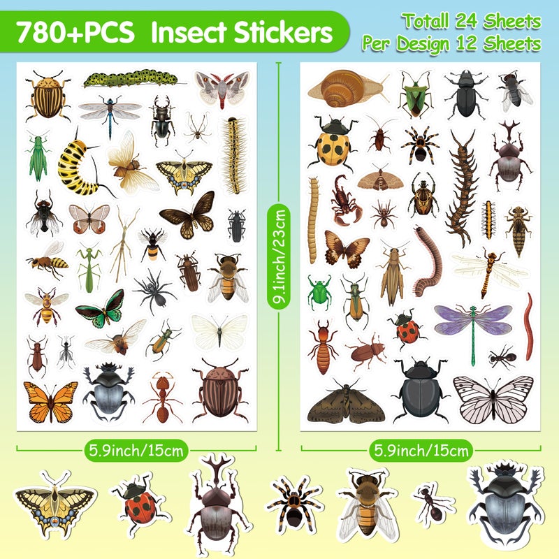 LINAYE 24 Sheets Insect Stickers for Kids Boys Girls, 780 Counts Bug Stickers for Scrapbooking,Water Bottles,Envelopes,Laptop - Image 2