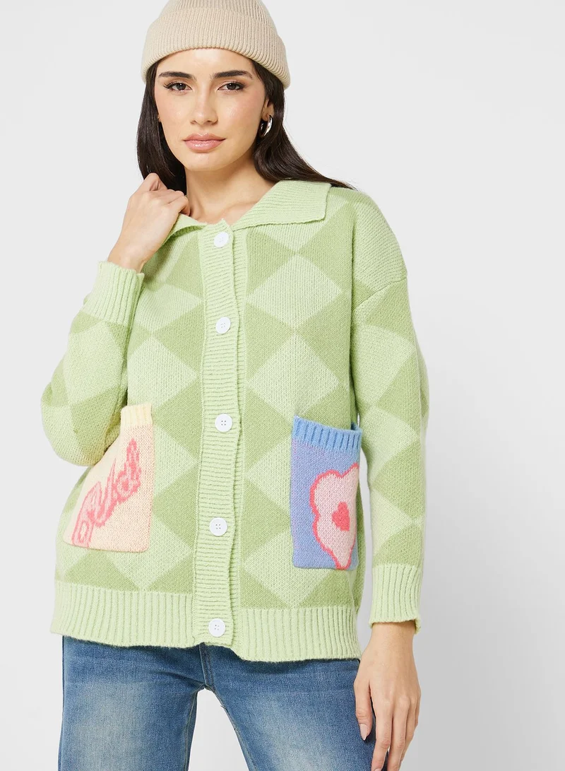 Ginger Checkered Print Intarsia Sweater