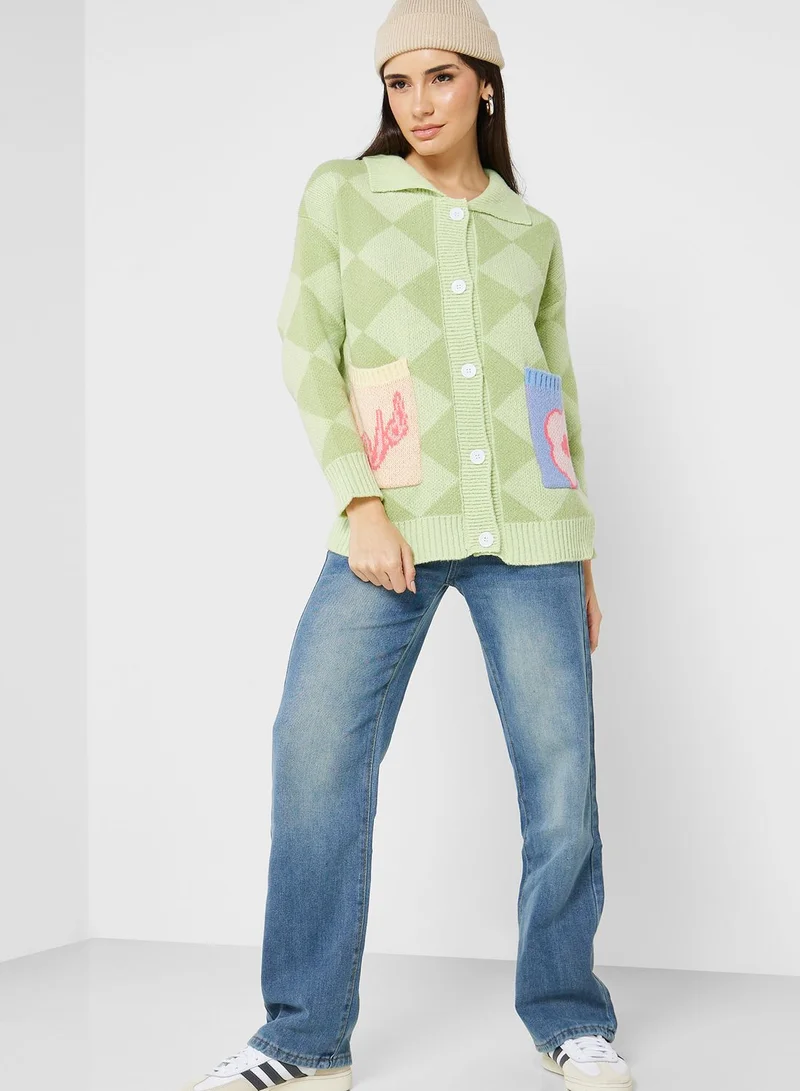 Ginger Checkered Print Intarsia Sweater