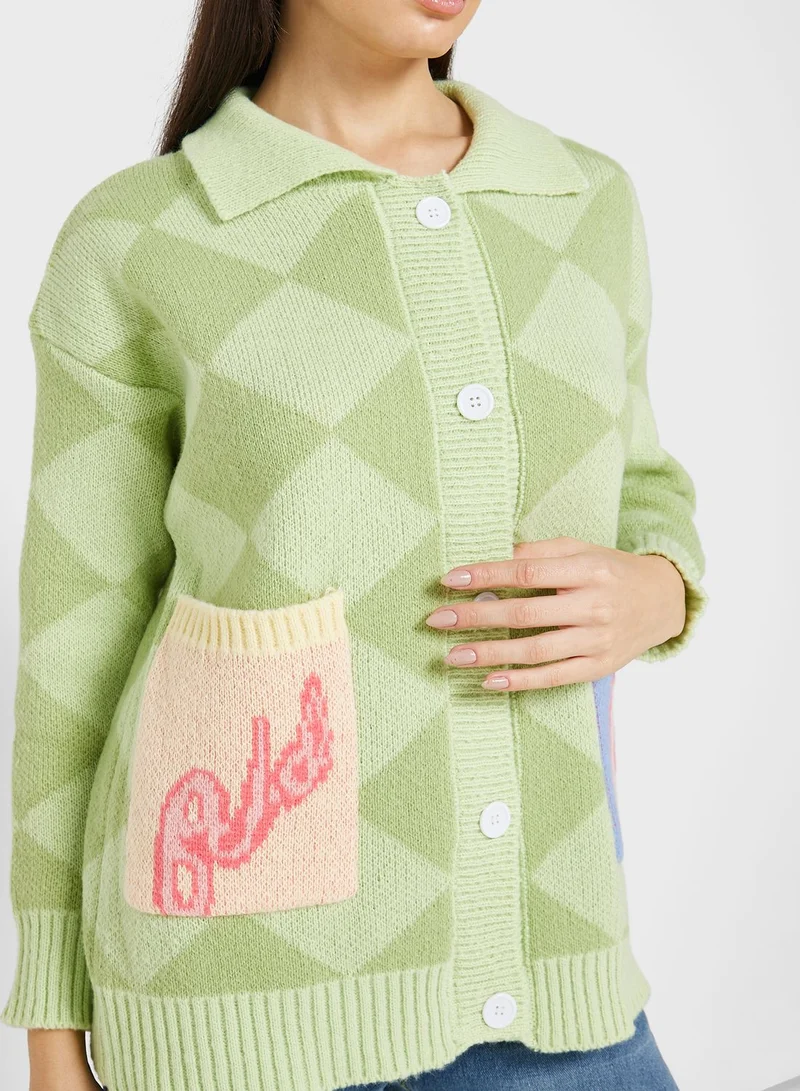 Ginger Checkered Print Intarsia Sweater