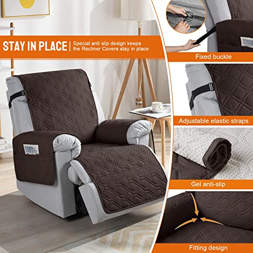 VANSOFY 100% Waterproof Recliner Chair Covers, Recliner Cover Non-Slip Dog Chair Cover Furniture Protector Washable Slipcover with Pocket, Elastic Straps for Pets, Dogs(Chocolate, 30") - Image 3