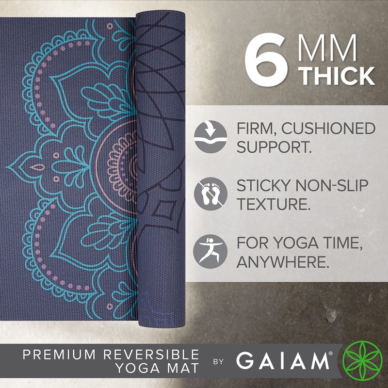 Gaiam Yoga Mat Premium Print Reversible Extra Thick Non Slip Exercise & Fitness Mat for All Types of Yoga, Pilates & Floor Workouts, Purple Illusion, 6mm - Image 3