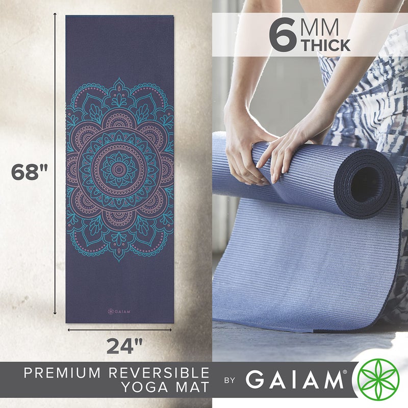 Gaiam Yoga Mat Premium Print Reversible Extra Thick Non Slip Exercise & Fitness Mat for All Types of Yoga, Pilates & Floor Workouts, Purple Illusion, 6mm - Image 4