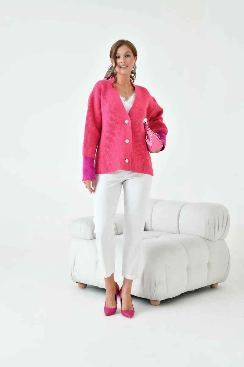 Garmi Women's Sleeve Detailed Cardigan Fuchsia