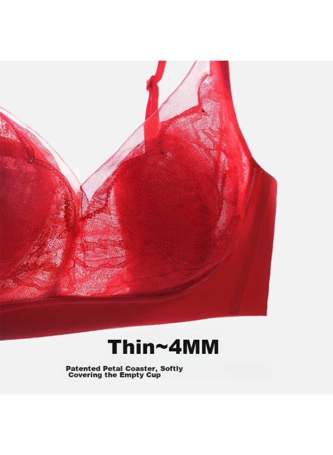 Aimer "oxygen Little Petals" Set Gift Box Lace Wireless Thin Clean Soft Support Bra And Panties Red Gift Box - Image 3