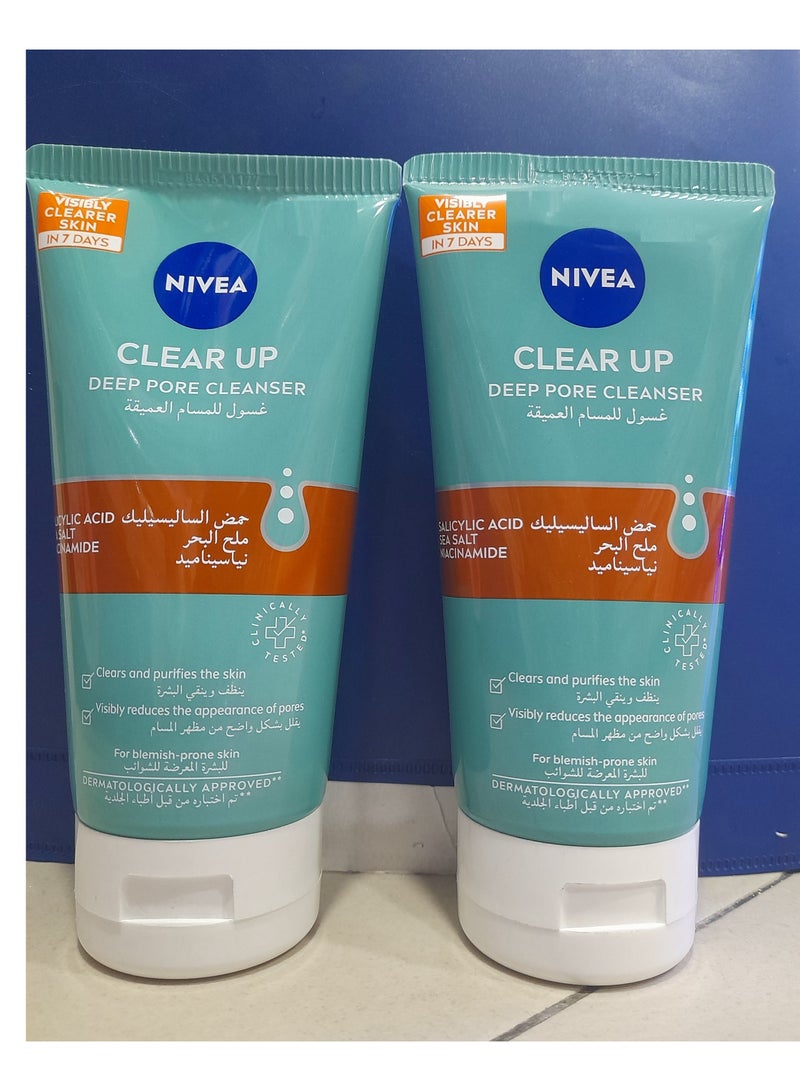 Nivea Clear Up Deep Pore Cleanser Face Wash for Blemish-Prone Skin, with salicylic acid and Sea Salt, Niacinamide, 150 ml Pack of 2 - Image 3