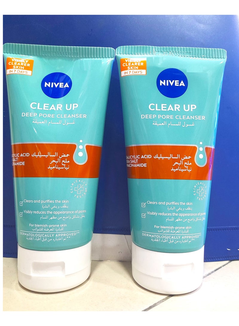 Nivea Clear Up Deep Pore Cleanser Face Wash for Blemish-Prone Skin, with salicylic acid and Sea Salt, Niacinamide, 150 ml Pack of 2 - Image 2