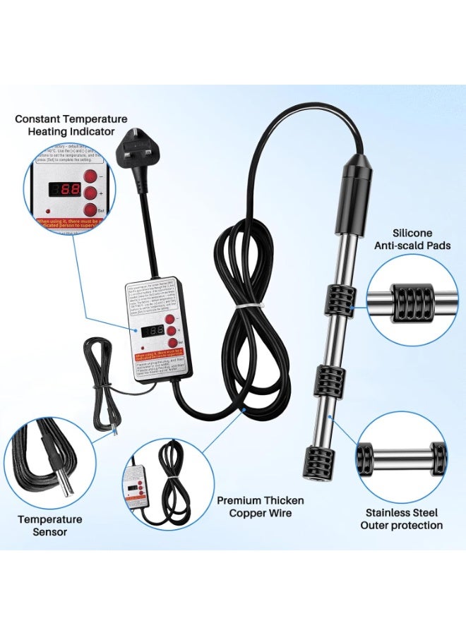 يوڠام سخان مياه غاطس بقدرة 2500 واط، محمول وسريع التسخين، مناسب للدلاء والحمامات وحوض السباحة، مزود بشاشة عرض لدرجة الحرارة الثابتة وميزة الإيقاف التلقائي للطاقة للاستخدام المنزلي - Image 4
