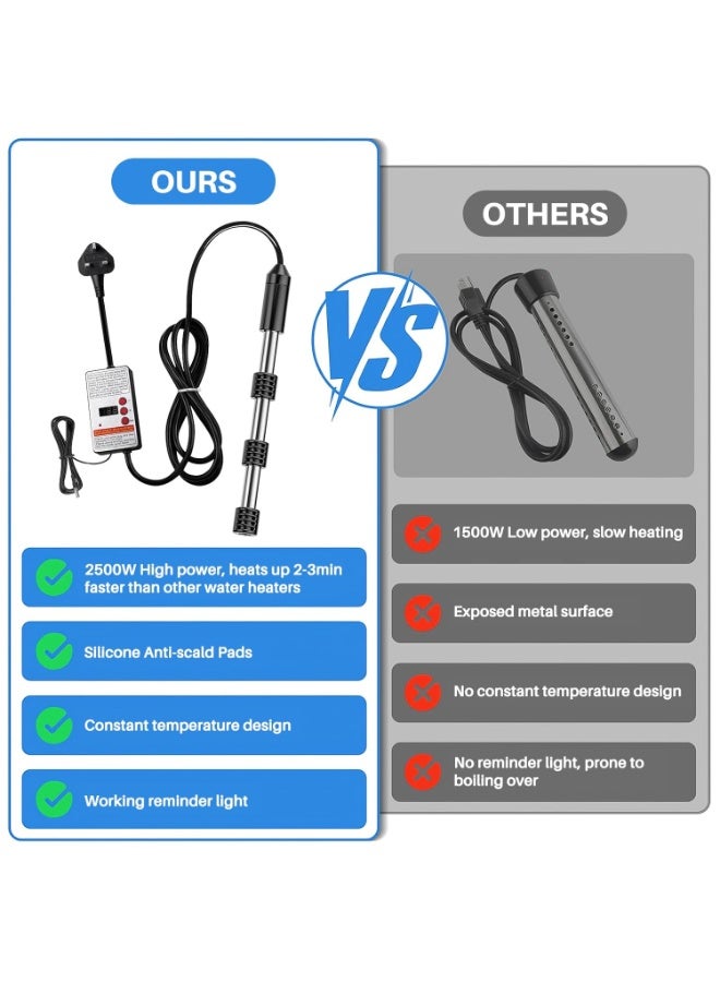 يوڠام سخان مياه غاطس بقدرة 2500 واط، محمول وسريع التسخين، مناسب للدلاء والحمامات وحوض السباحة، مزود بشاشة عرض لدرجة الحرارة الثابتة وميزة الإيقاف التلقائي للطاقة للاستخدام المنزلي - Image 5