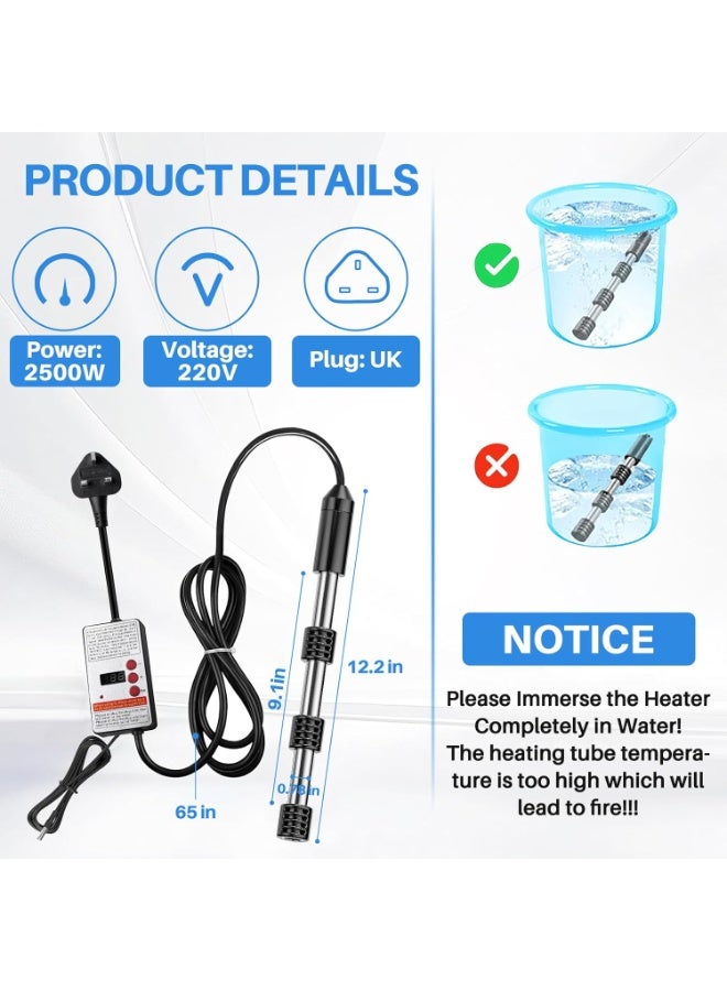يوڠام سخان مياه غاطس بقدرة 2500 واط، محمول وسريع التسخين، مناسب للدلاء والحمامات وحوض السباحة، مزود بشاشة عرض لدرجة الحرارة الثابتة وميزة الإيقاف التلقائي للطاقة للاستخدام المنزلي - Image 2