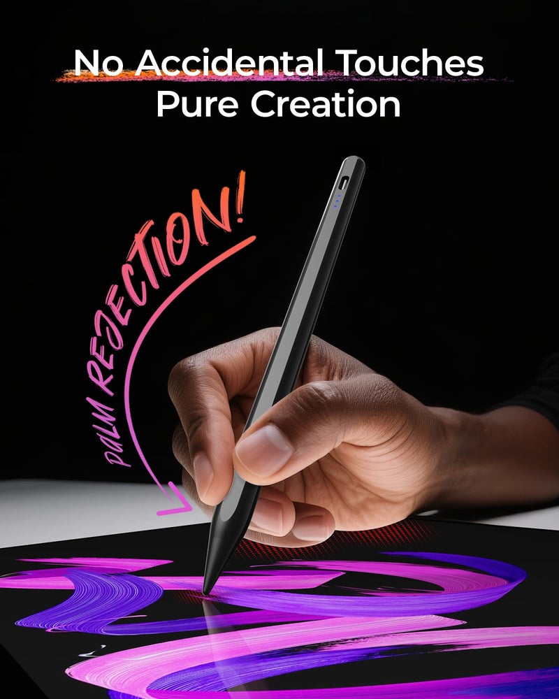 JAMJAKE قلم آيباد بيكسل ستايلس لجهاز آيباد 11 و10 - شحن أسرع 5 مرات متوافق مع (2018-2025) آبل آيباد 6-11 جيل، آيباد إير 3/4/5/M2/M3، آيباد ميني 5/6، آيباد برو 11"/12.9"/M4 - أسود - Image 3