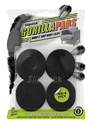 Slipstick GorillaPads Non Slip Furniture PadsGripper Floor Protectors Set of 8 2 Inch Round Self Adhesive Rubber Stoppers for Furniture Legs CB151