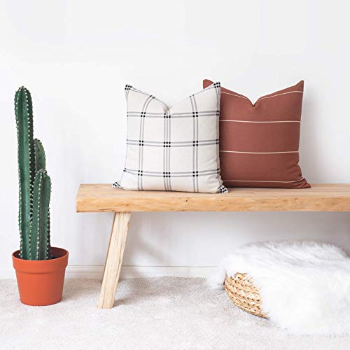 Hofdeco Modern Boho Decorative Throw Pillow Cover ONLY, for Couch, Sofa, Bed, Rust Stripes Plaid, 20"x20", Set of 2 - Image 2