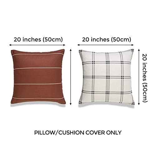 Hofdeco Modern Boho Decorative Throw Pillow Cover ONLY, for Couch, Sofa, Bed, Rust Stripes Plaid, 20"x20", Set of 2 - Image 3