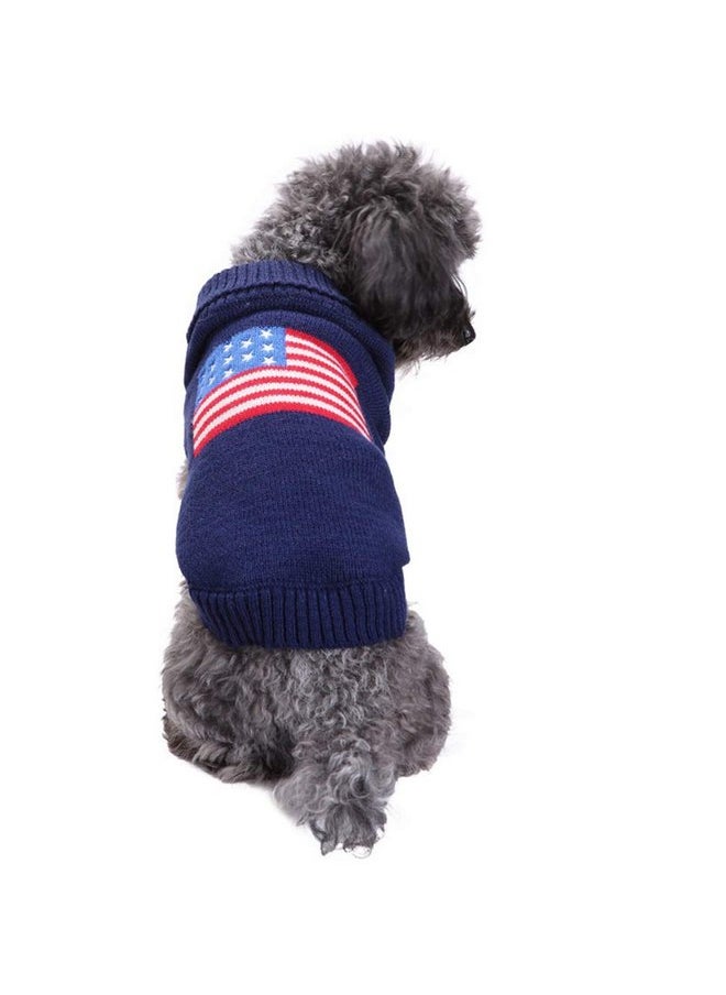 POPETPOP - Dog Sweater American Flag Pet Costume Winter Warm Sweater Fashion Christmas Clothes for Puppy Dog (Size XS) - Image 1