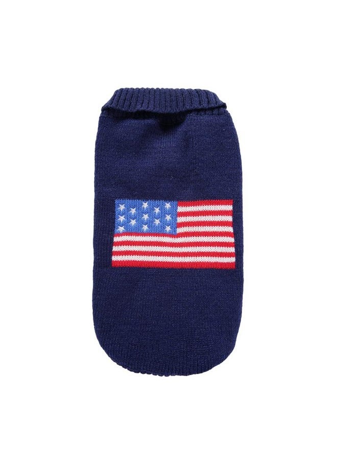 POPETPOP - Dog Sweater American Flag Pet Costume Winter Warm Sweater Fashion Christmas Clothes for Puppy Dog (Size XS) - Image 1