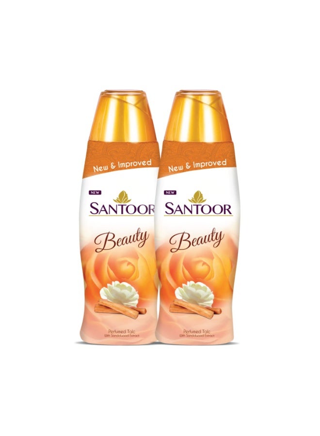 Santoor Beauty Perfumed Talc with Sandalwood Extracts| Sandal, Rose, Musk & Geranium Mint Fragrance| Absorbs Excess Moisture| Dermatologically Tested| For All Skin Types (150g, Pack of 2) - Image 3