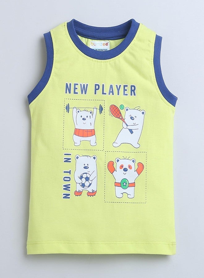 BUMZEE Green & Royal Blue Boys Sleeveless T-Shirt & Short Set Age - 12-18 Months (Peb9121D-grn.rbl) - Image 2