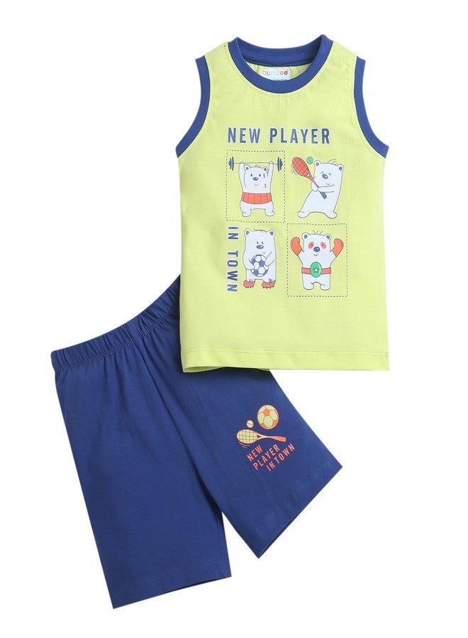 BUMZEE Green & Royal Blue Boys Sleeveless T-Shirt & Short Set Age - 12-18 Months (Peb9121D-grn.rbl) - Image 1