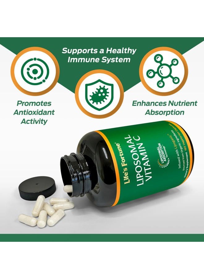 Life's Fortune Liposomal Vitamin C 2100 mg, Fast Acting Absorption, Higher Bioavailability Supporting Immune System, High Antioxidant Supplement Formula – Collagen Booster – 180 Capsules - Image 4