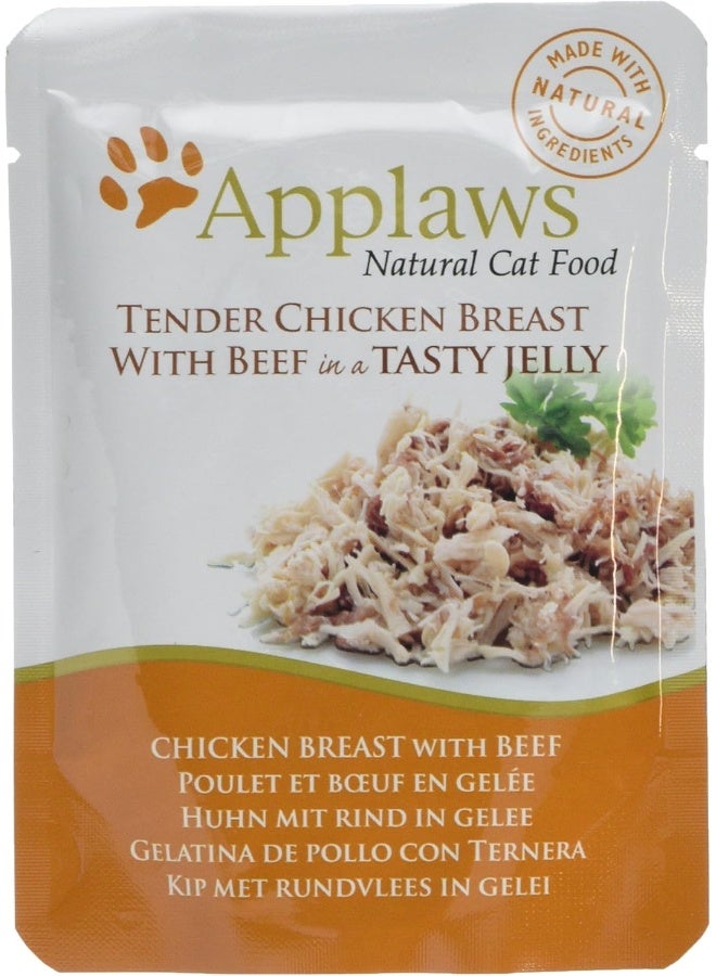 Applaws أبلوز طعام قطط دجاج مع لحم بقر 70 جرام في كيس جلي - Image 1