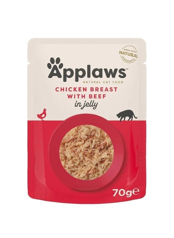 Applaws أبلوز طعام قطط دجاج مع لحم بقر 70 جرام في كيس جلي - Image 1