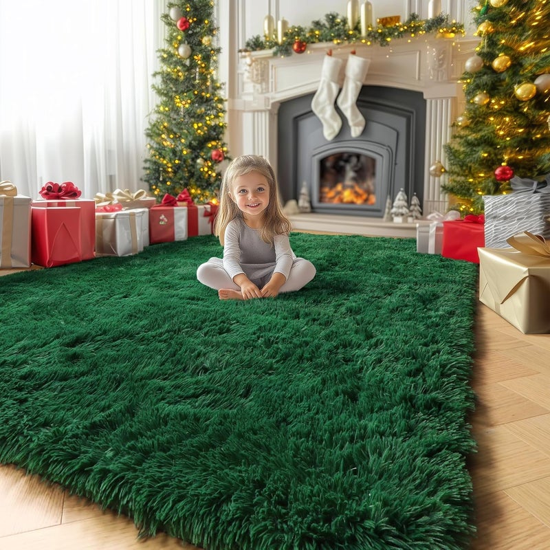 Amdrebio Dark Green Area Rugs for Living Room, 5x8, Fluffy Thick Rug for Bedroom, Soft Indoor Furry Rugs for Kids Room, Teen, Shag Modern Cool Carpet for Nursery Playroom Classroom, Emerald Green - Image 5
