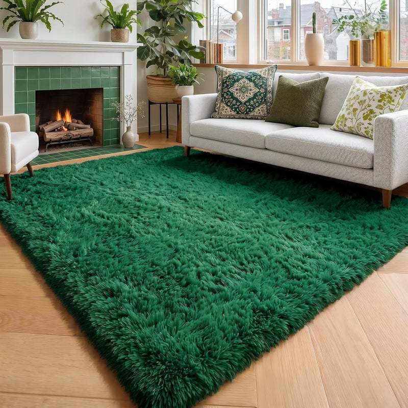 Amdrebio Dark Green Area Rugs for Living Room, 5x8, Fluffy Thick Rug for Bedroom, Soft Indoor Furry Rugs for Kids Room, Teen, Shag Modern Cool Carpet for Nursery Playroom Classroom, Emerald Green - Image 1