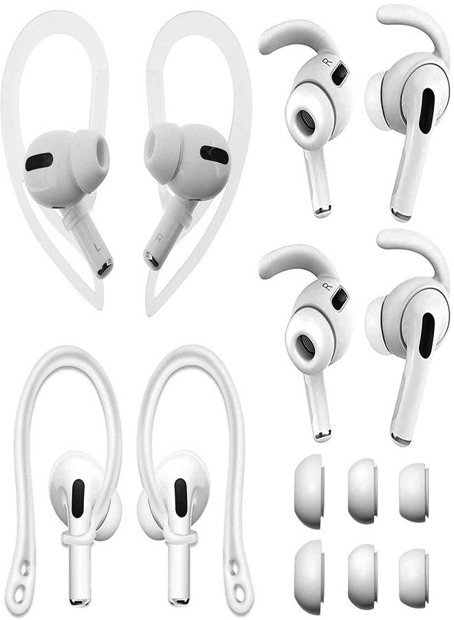 ALXCD Ear Hooks Kit Replacement for Air Pods Pro, 2 Pairs Over-Ear Soft Ear Hooks & 2 Pairs Anti Slip Silicone Eartips & 3 Pairs S/M/L In-Ear Eartips, Fit Air Pods Pro 1+1+2S+3 White - Image 1