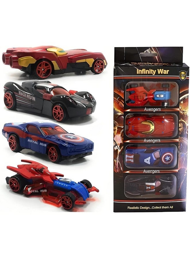 PLUSPOINT Diecast Metal Superhero Toy Vehicles Cars Set - Pack of 4 | Alloy Metal Push-N-Go Car Toys | Mini Racing Cars for Toddlers, Girls and Boys Car Play Set for Kids - Image 1