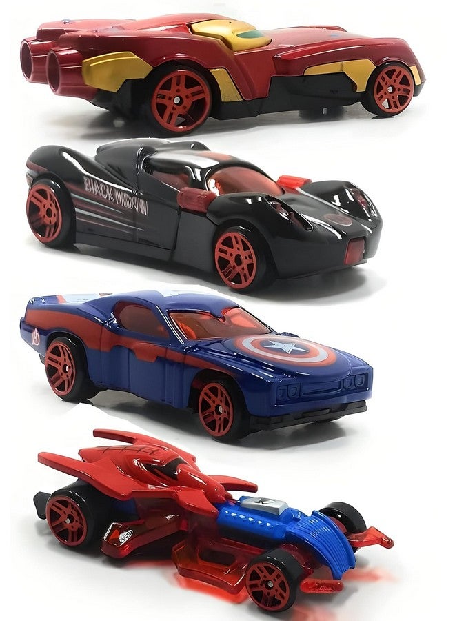 PLUSPOINT Diecast Metal Superhero Toy Vehicles Cars Set - Pack of 4 | Alloy Metal Push-N-Go Car Toys | Mini Racing Cars for Toddlers, Girls and Boys Car Play Set for Kids - Image 2