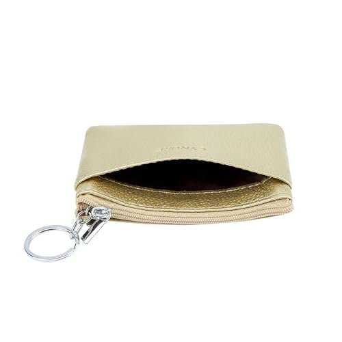 Cynure Women's Genuine Leather Coin Purse Mini Pouch Change Wallet with Keychain, Gold - Image 4