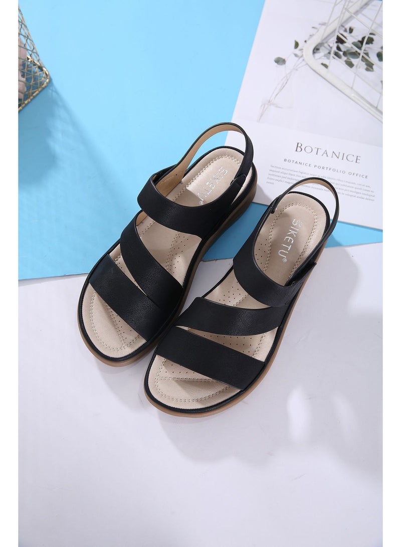 NIBEMINENT Summer Fashion Korean Style Women Flat Heels Sandals Hook Loop Retro Wedge Casual Shoes Cross Strap  - Image 3