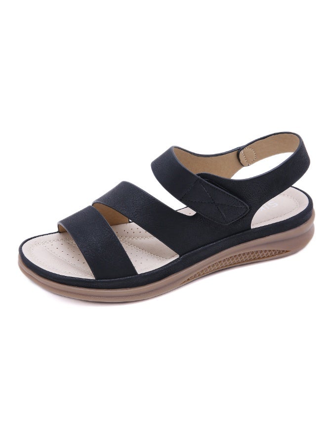 NIBEMINENT Summer Fashion Korean Style Women Flat Heels Sandals Hook Loop Retro Wedge Casual Shoes Cross Strap  - Image 1