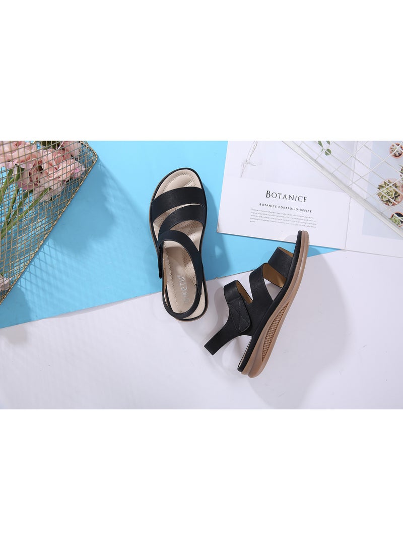 NIBEMINENT Summer Fashion Korean Style Women Flat Heels Sandals Hook Loop Retro Wedge Casual Shoes Cross Strap  - Image 2