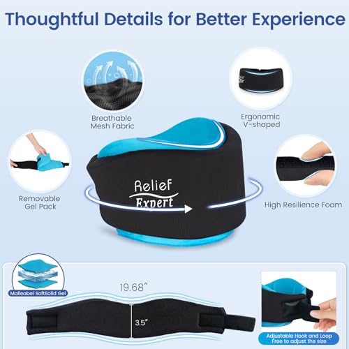 Relief Expert Soft Neck Brace with Hot and Cold Gel Pack – Adjustable Cervical Collar for Men & Women, Breathable Neck Support with Reusable Gel Ice Pack for Comfort at Home, Office & Travel, Blue - Image 2