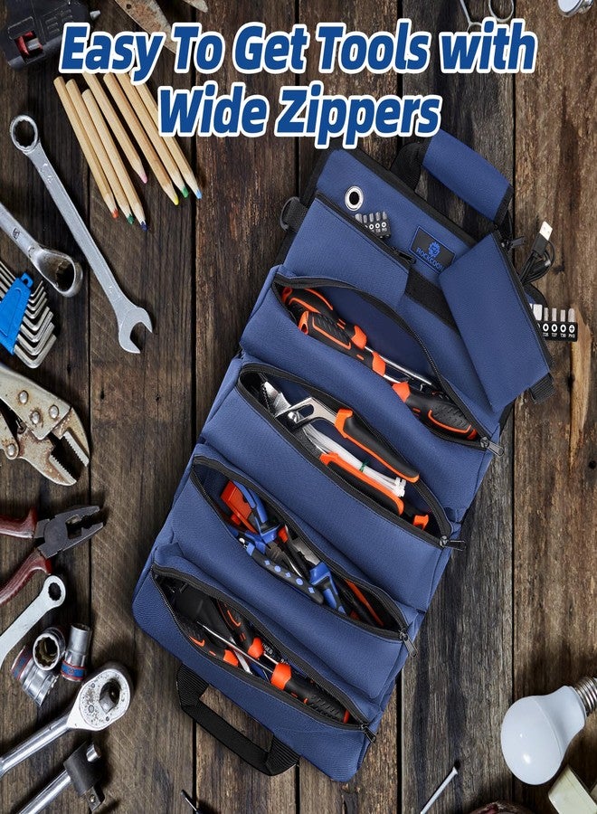 ROCKCOON Tool Roll Bag, Heavy Duty Tool Organizer Roll Up, Portable Tool Storage Bag Easily Hanging on the Wall and Car for Professional Mechanics, Electricians, Carpenters, and Hobbyists, Blue - Image 5
