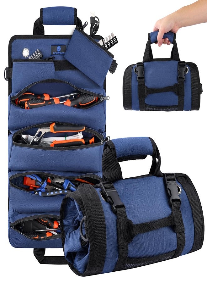 ROCKCOON Tool Roll Bag, Heavy Duty Tool Organizer Roll Up, Portable Tool Storage Bag Easily Hanging on the Wall and Car for Professional Mechanics, Electricians, Carpenters, and Hobbyists, Blue - Image 1